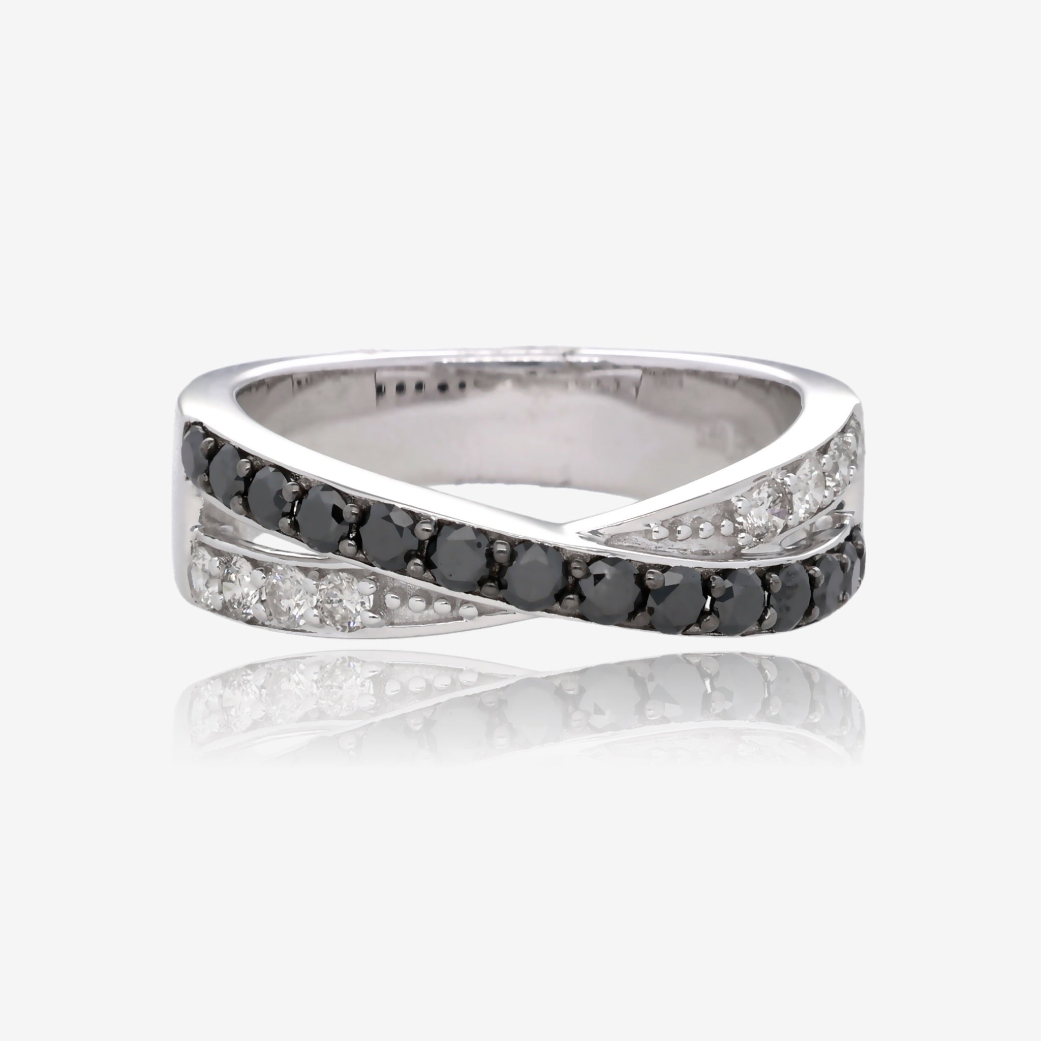 Midnight Twist Black and White Diamond 14K White Gold Ring