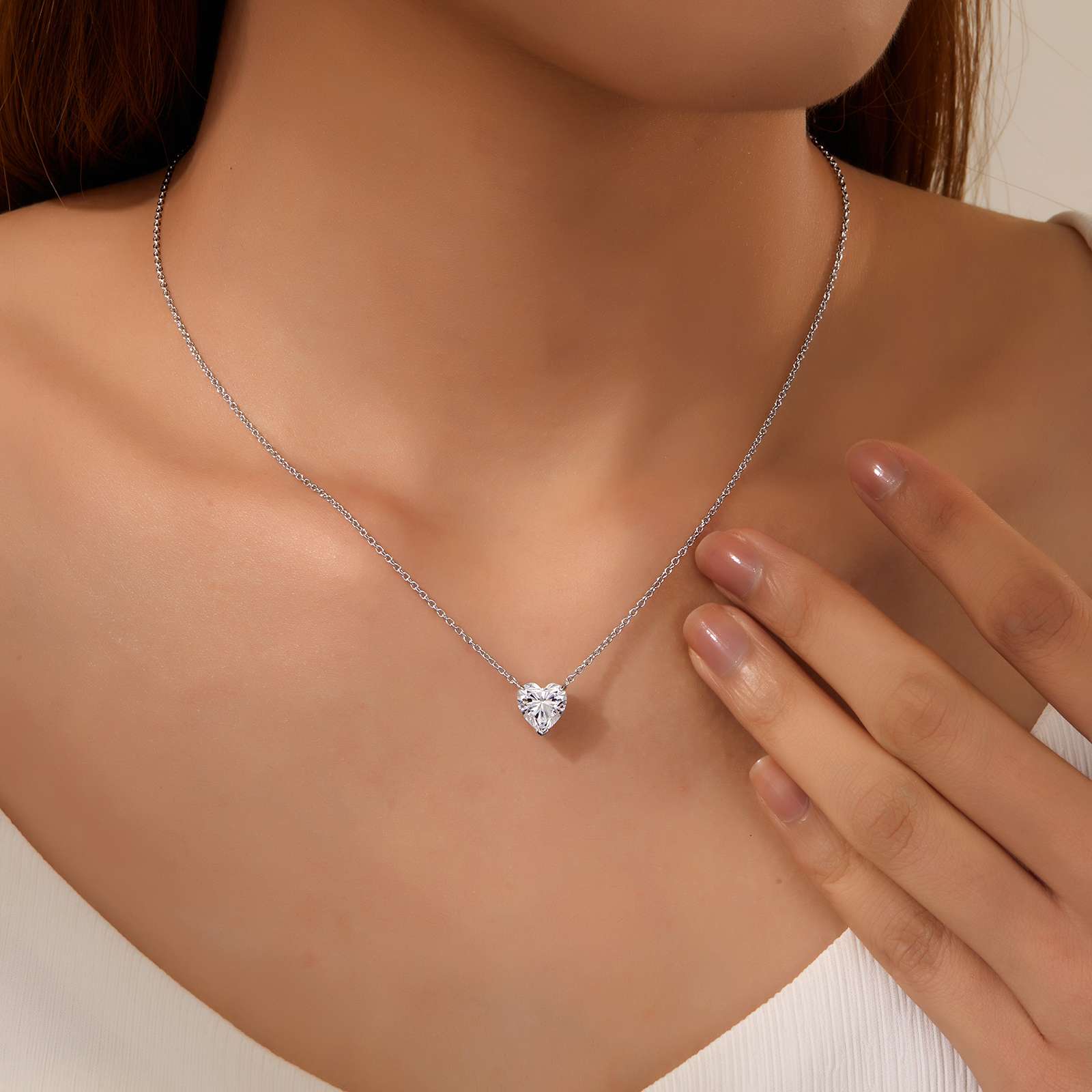 Silver Heart Solitaire Necklace