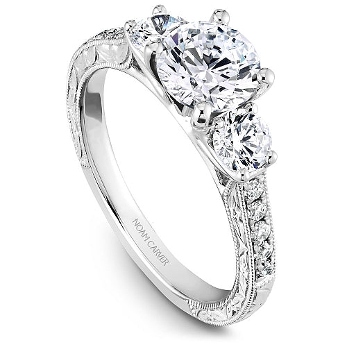 0.63 ct Noam Carver White Gold Three Stone Semi-mount Bridal