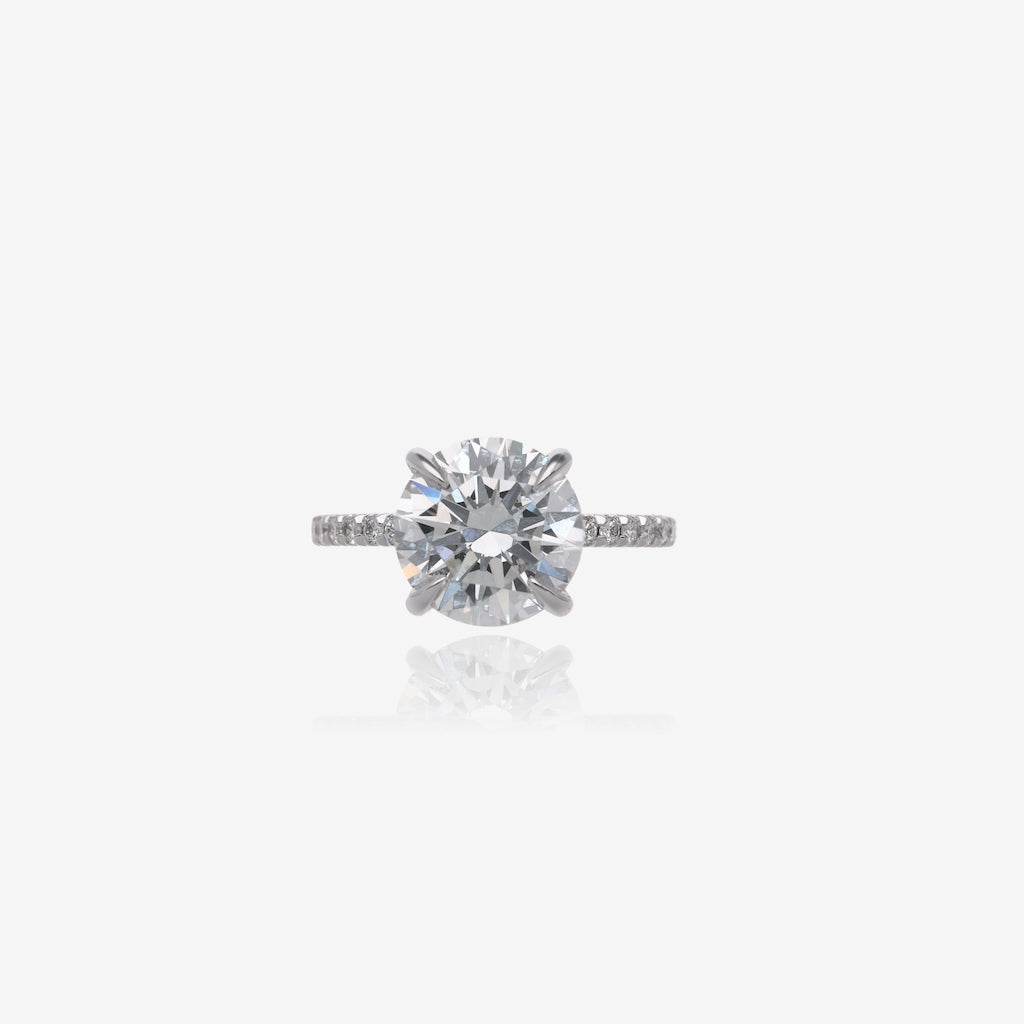 3.5ct Lab Grown Round Diamond Solitaire with Pavé Band 14K White Gold