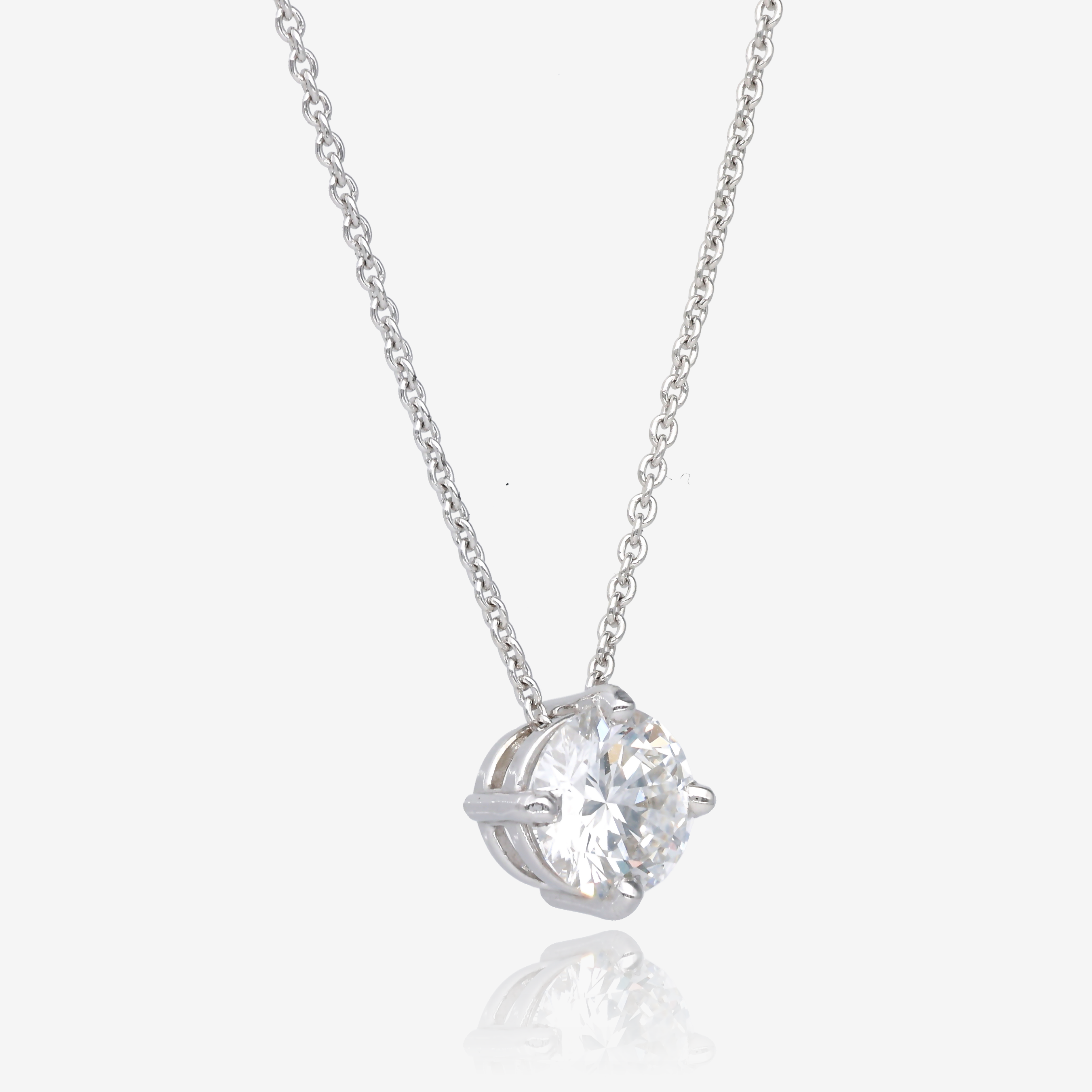One Carat Round Diamond Pendant in 14K White Gold
