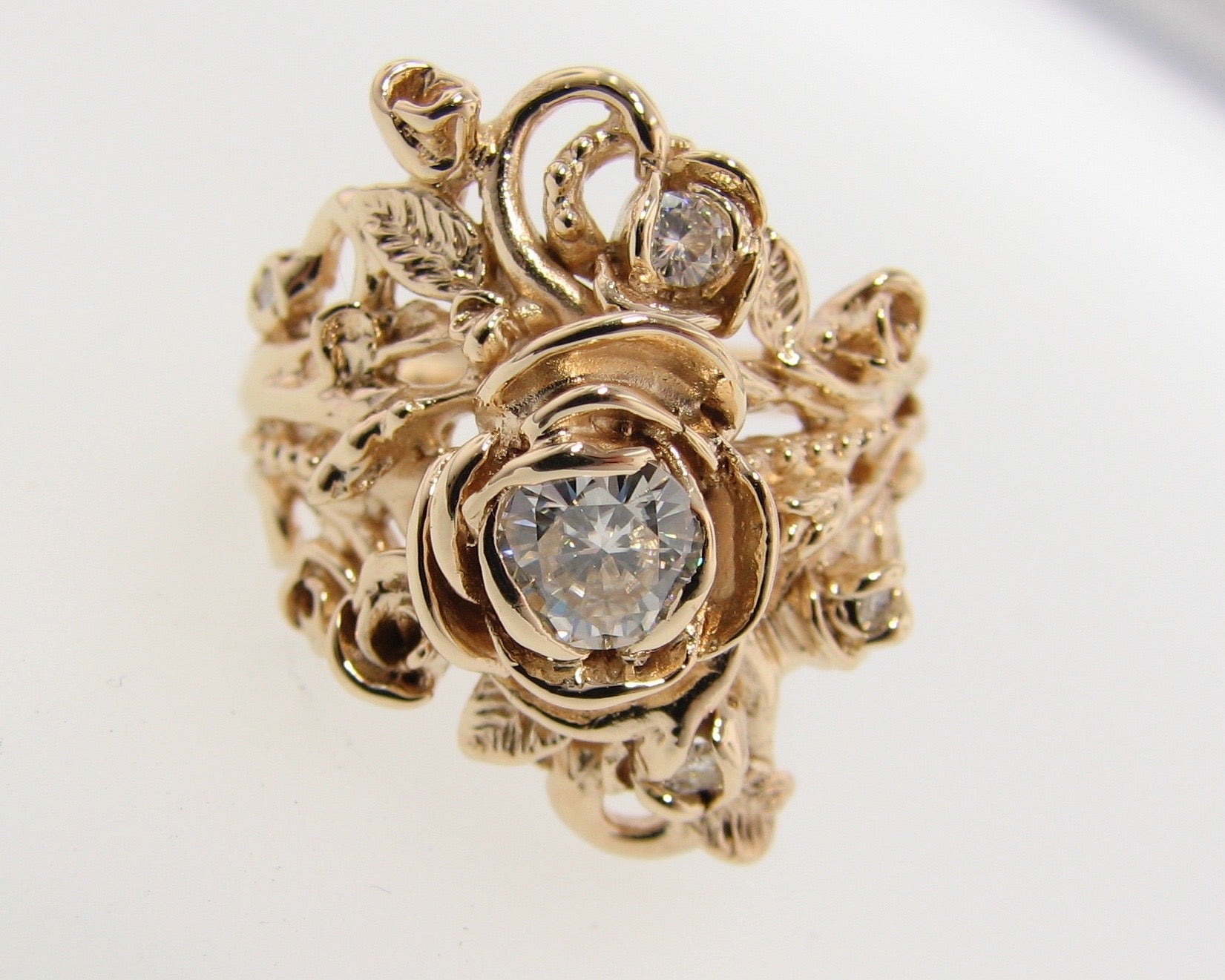 Moissanite Yellow Gold Wedding Set, Jane Rose Ring