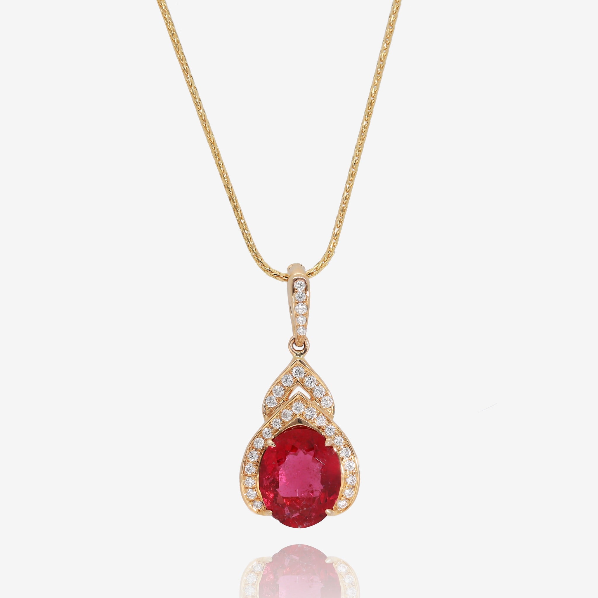14K Yellow Gold Rubilite Garnet Diamond Pendant