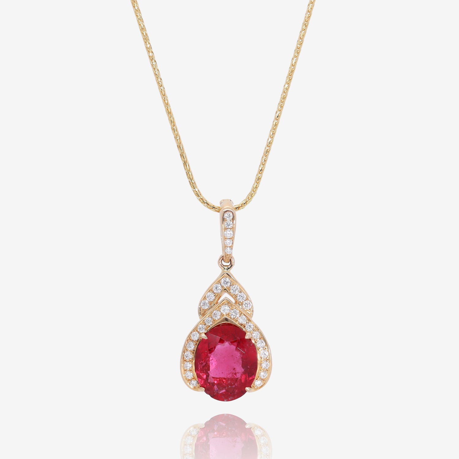 14K Yellow Gold Rubilite Garnet Diamond Pendant