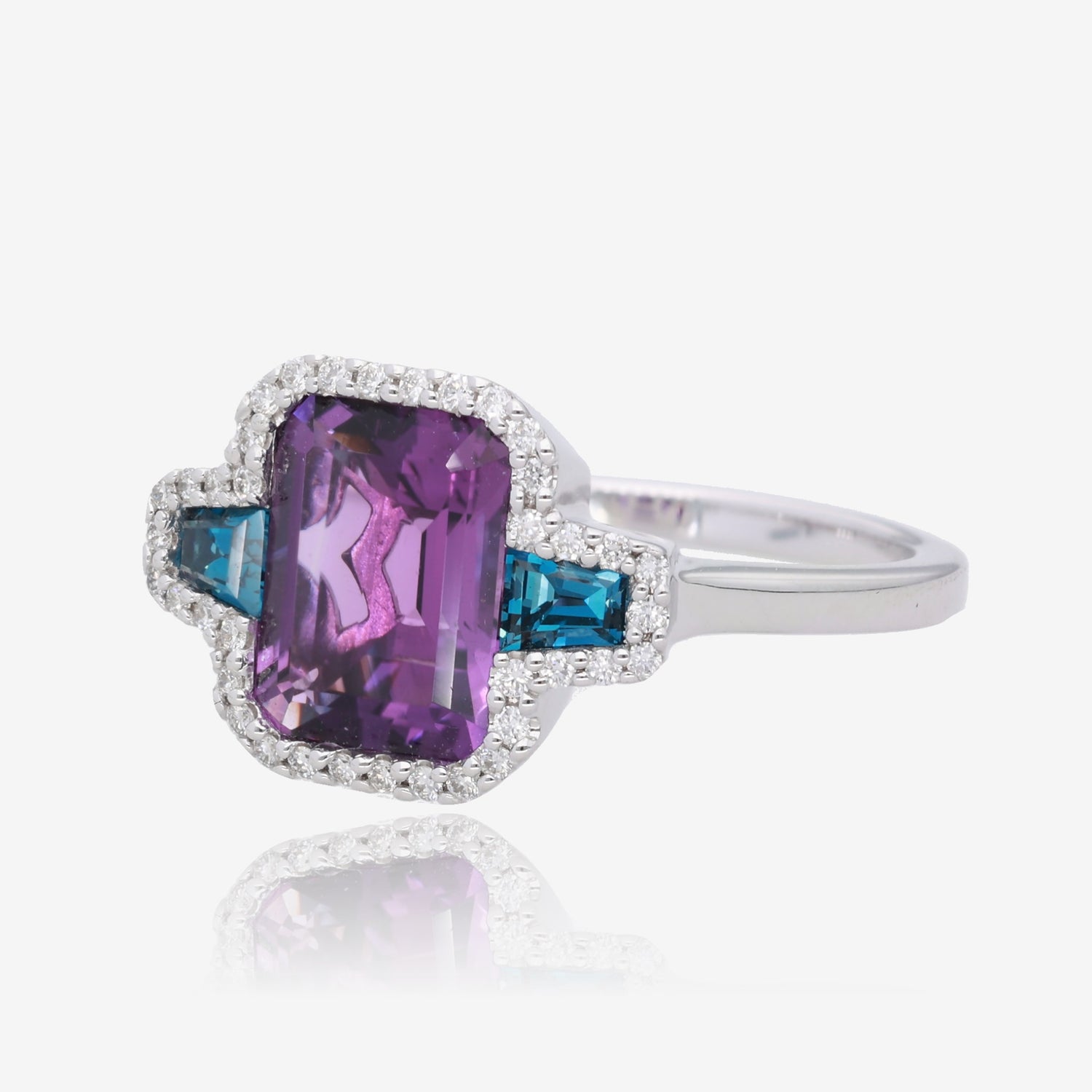 Ocean Twilight: Amethyst & Blue Topaz Diamond Accent Ring in White Gold