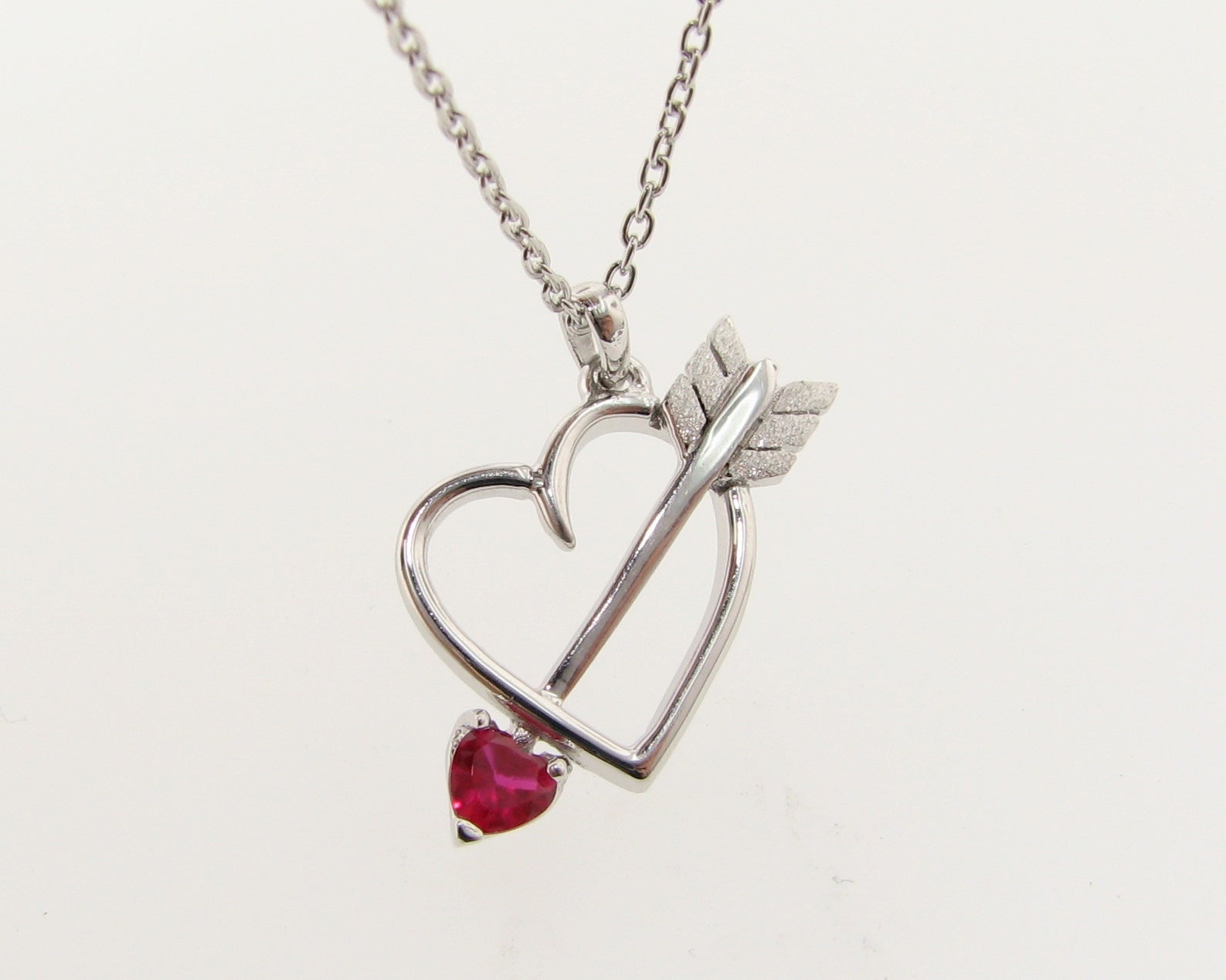 Silver Heart Gemstone Necklace, Bejeweled Heart & Arrow