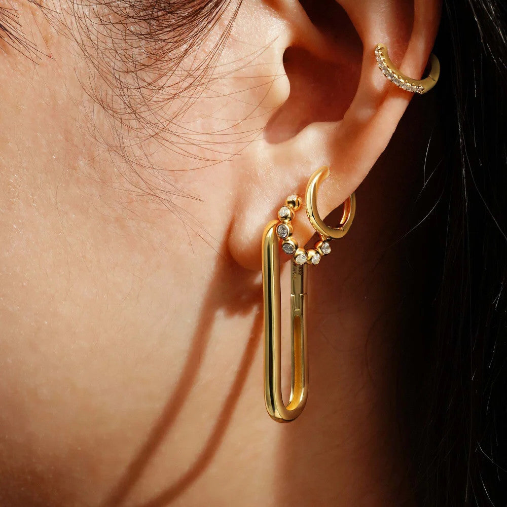 Yellow Bezel Beaded Huggie Hoop Earrings