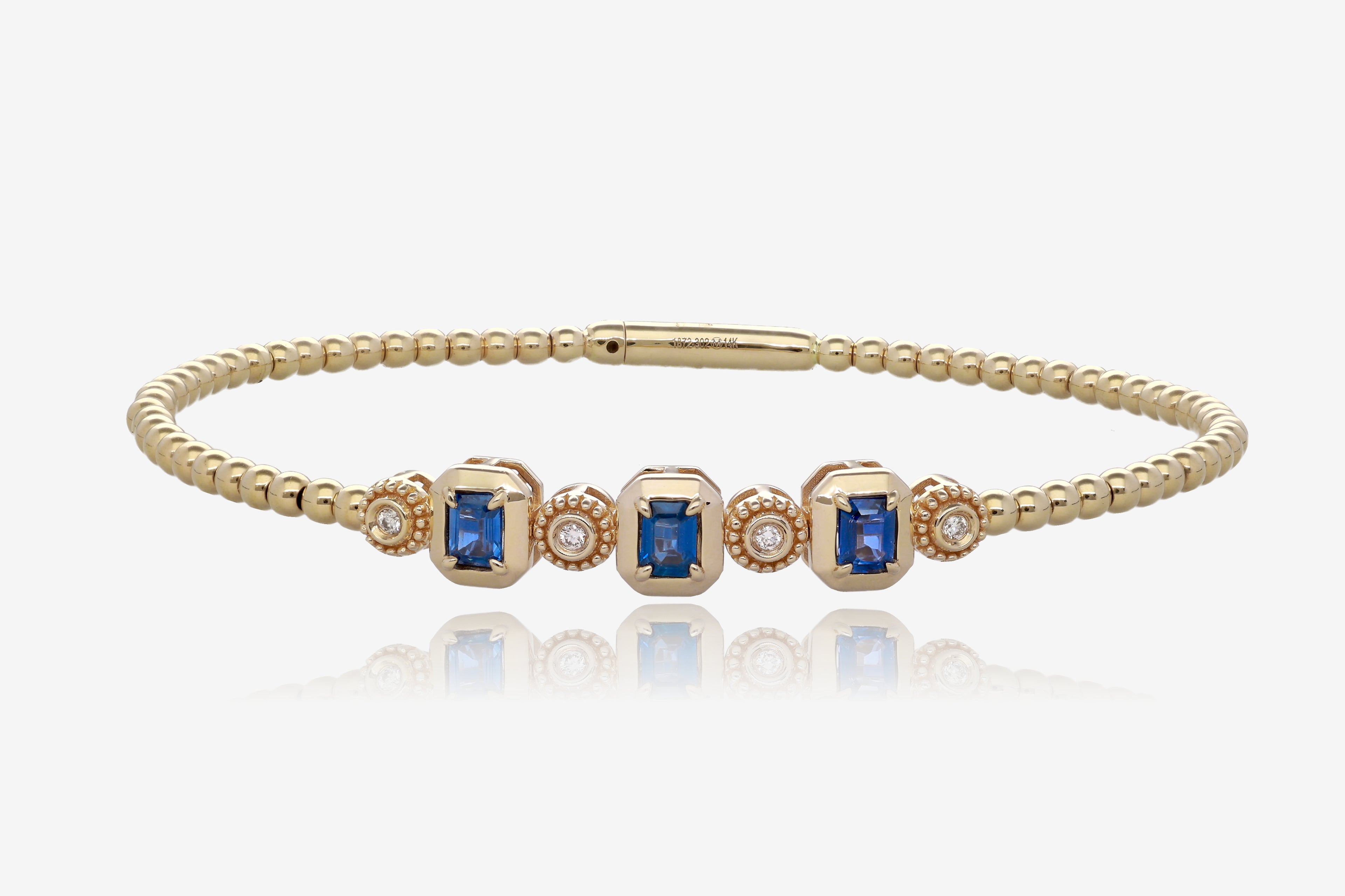 Sapphire and Diamond Flex Bangle in 14K Yellow Gold