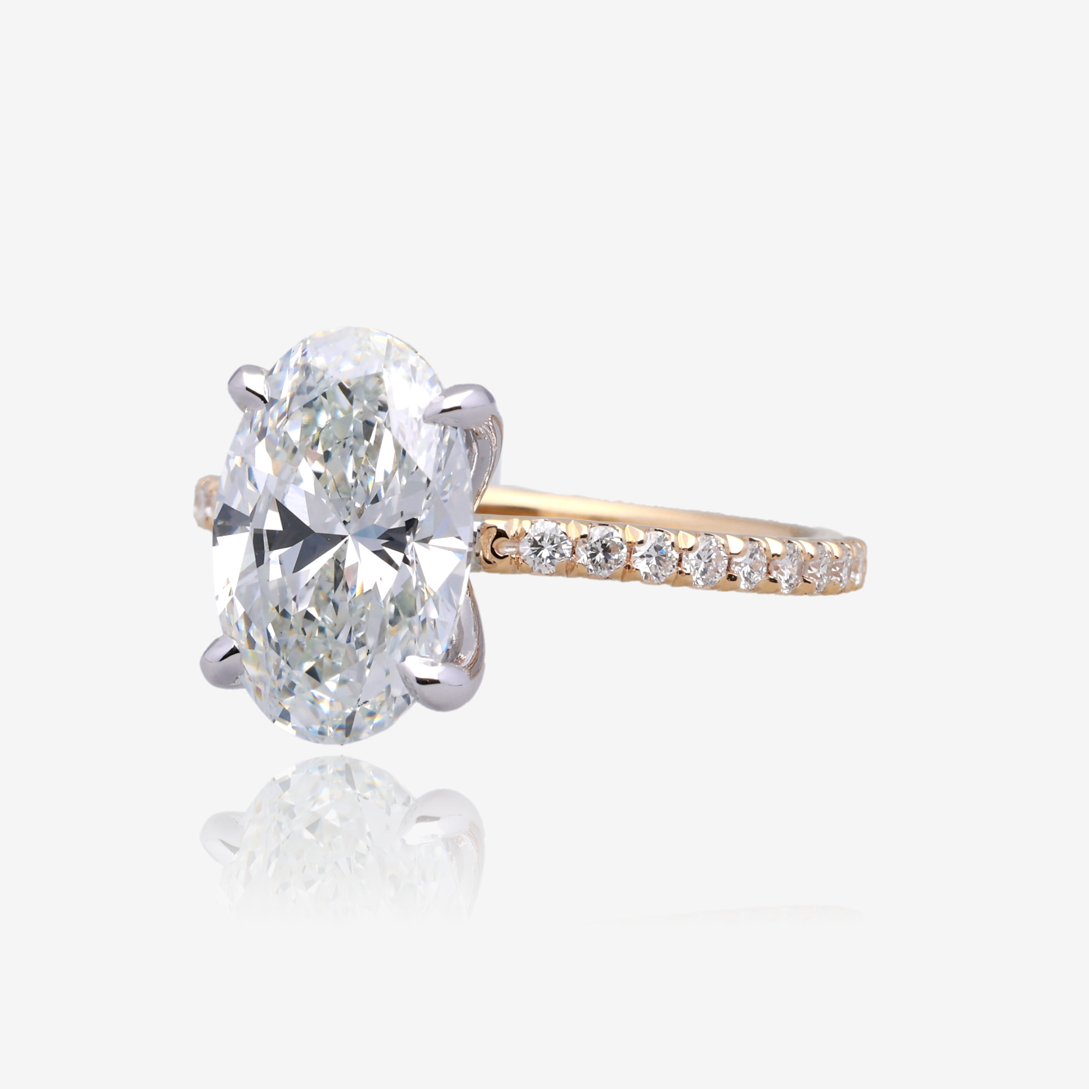 3ct Lab Grown Oval Diamond Solitaire with Pavé Band 14K Yellow Gold