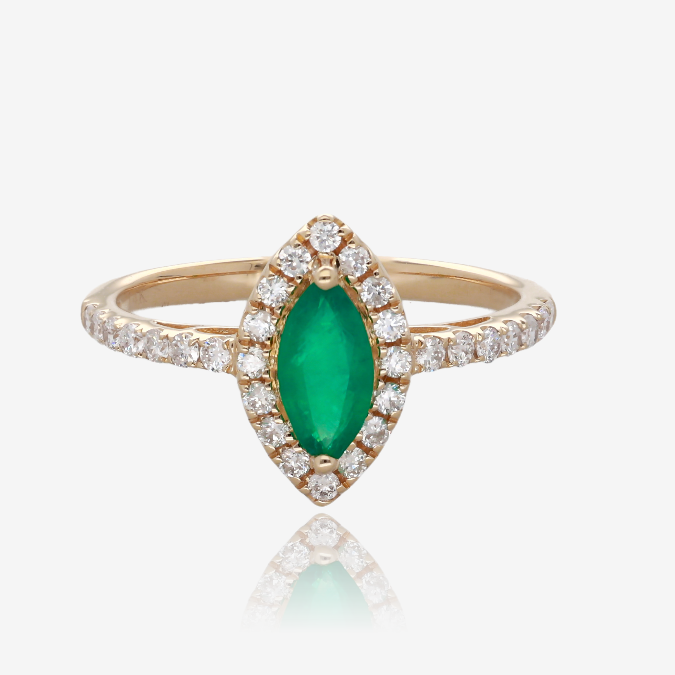 Marquise Emerald and Diamond Halo Ring in 14K Yellow Gold