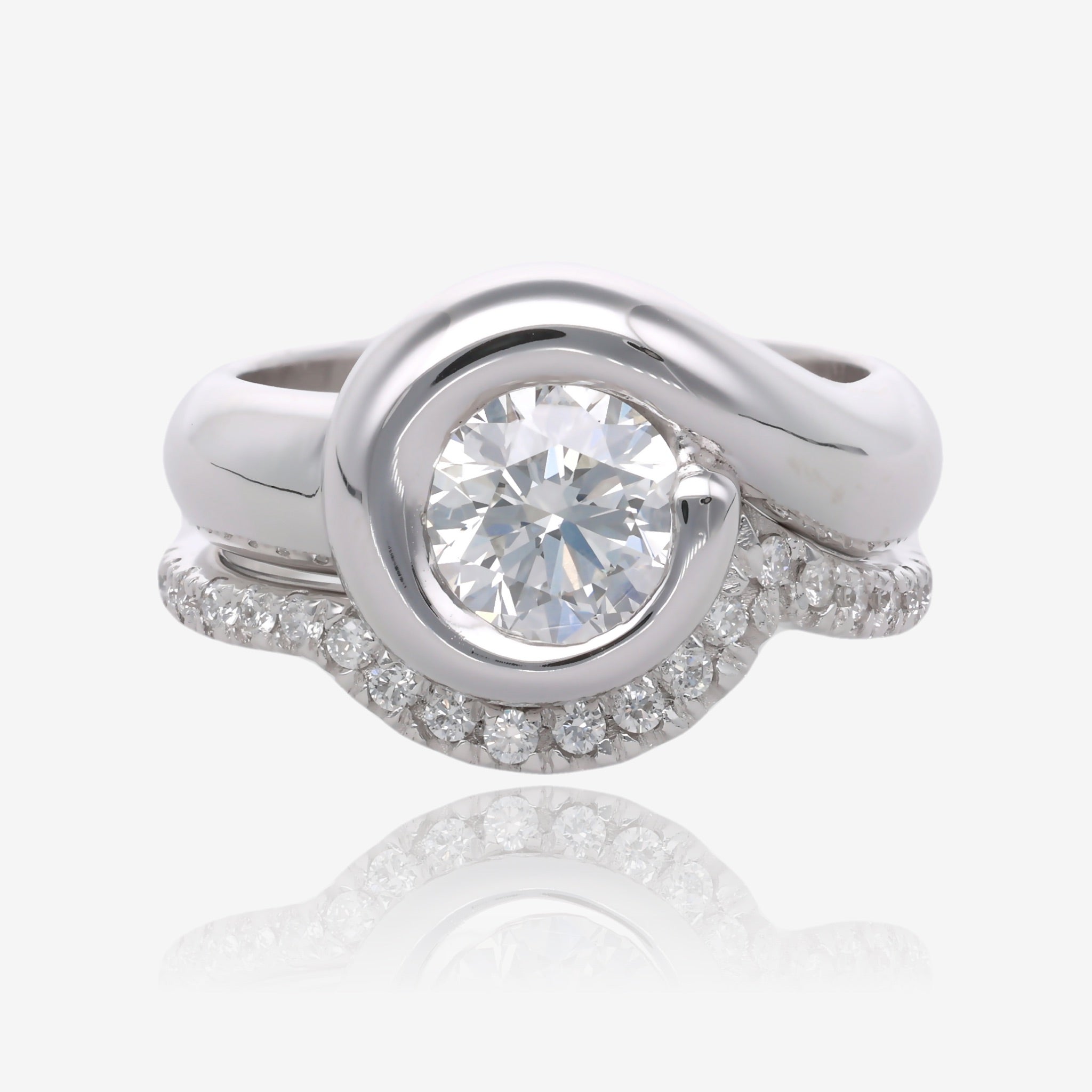 Smooth Sweep Low Profile Diamond Wedding Set