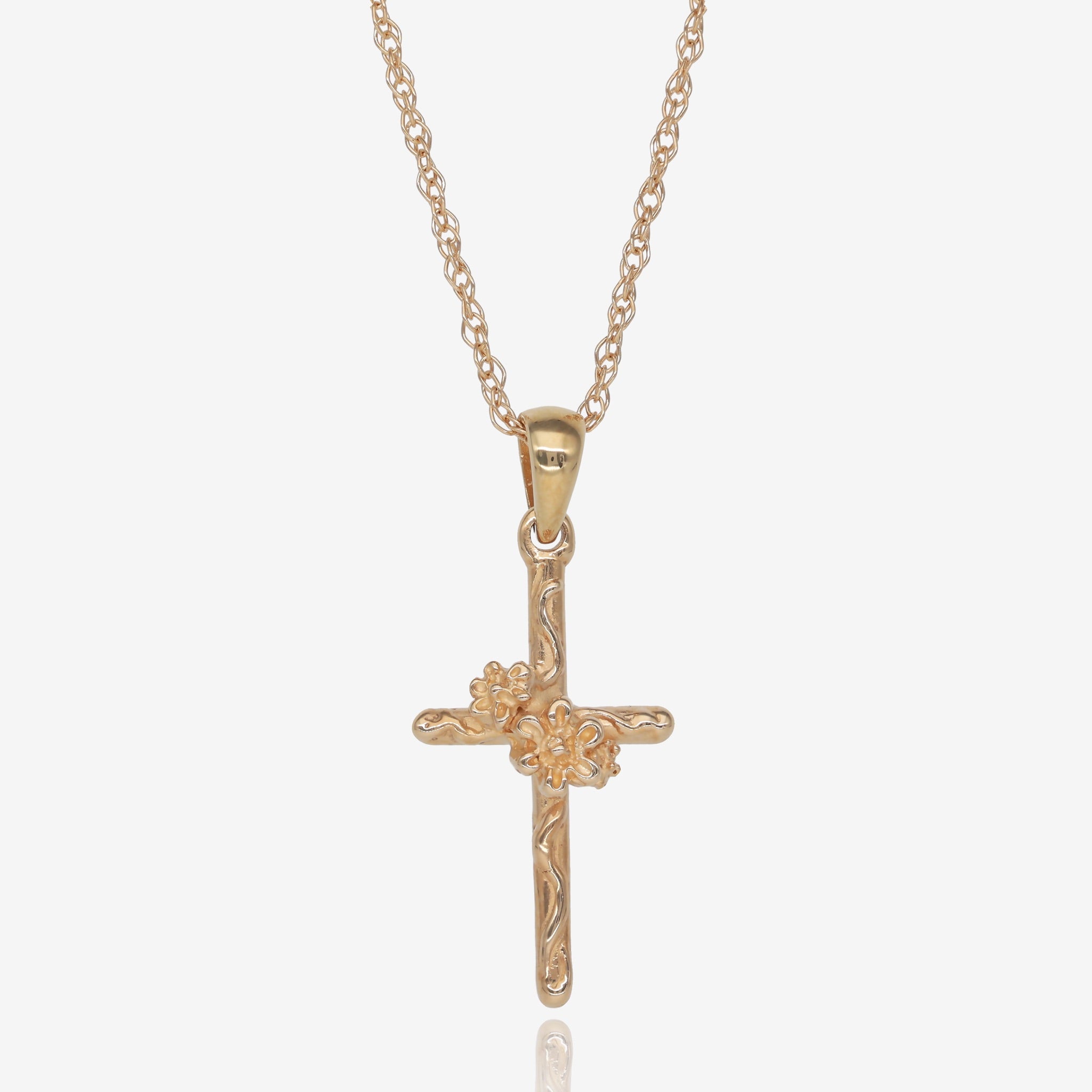 Yellow Gold Cross Necklace, Daisy Vine
