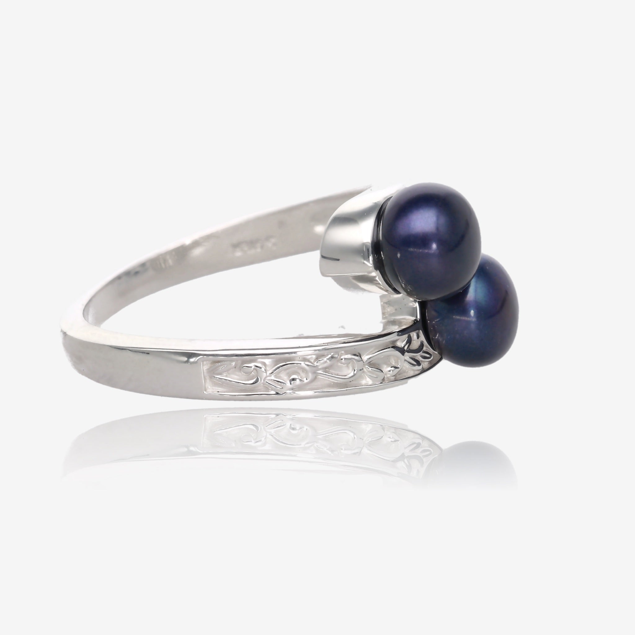 Leafy Wraparound Twin Black Pearl Ring