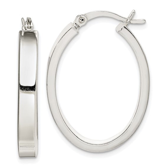 Sterling Silver Polished 4mm Oval Hoop Earrings