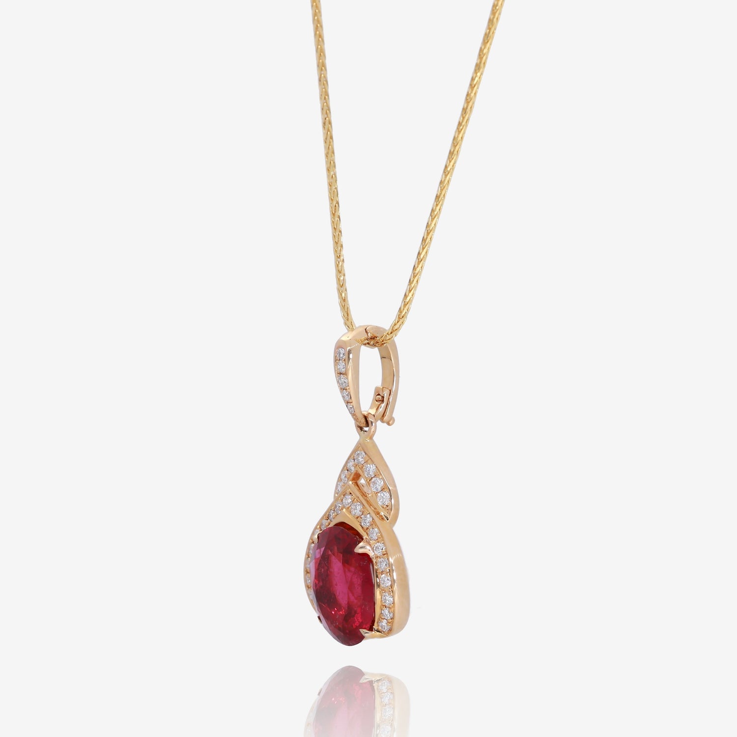 14K Yellow Gold Rubilite Garnet Diamond Pendant