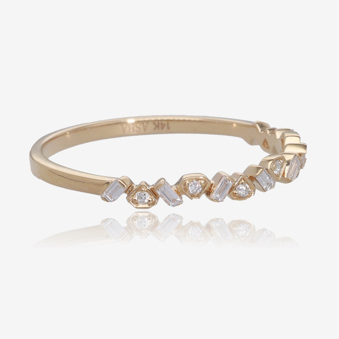 14K Yellow Gold Diamond Stacking Ring, Staggered Stones