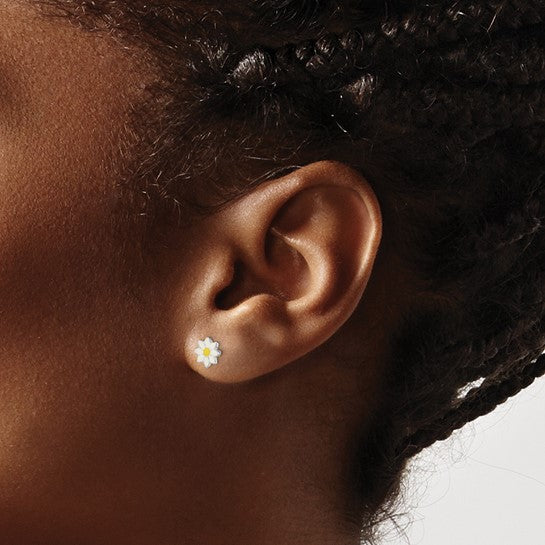 White and Yellow Daisy Flower Silver Studs