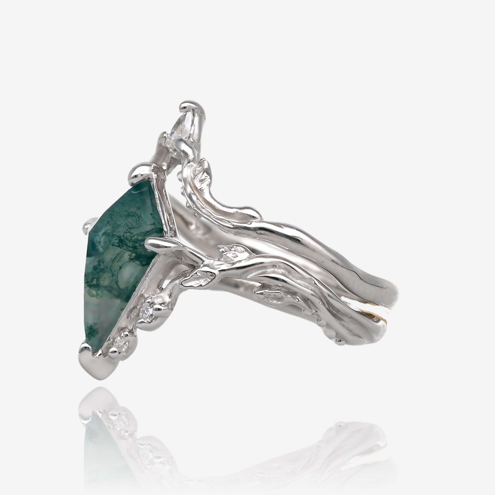 Faerie Crown Moss Agate Gold Wedding Set White Gold