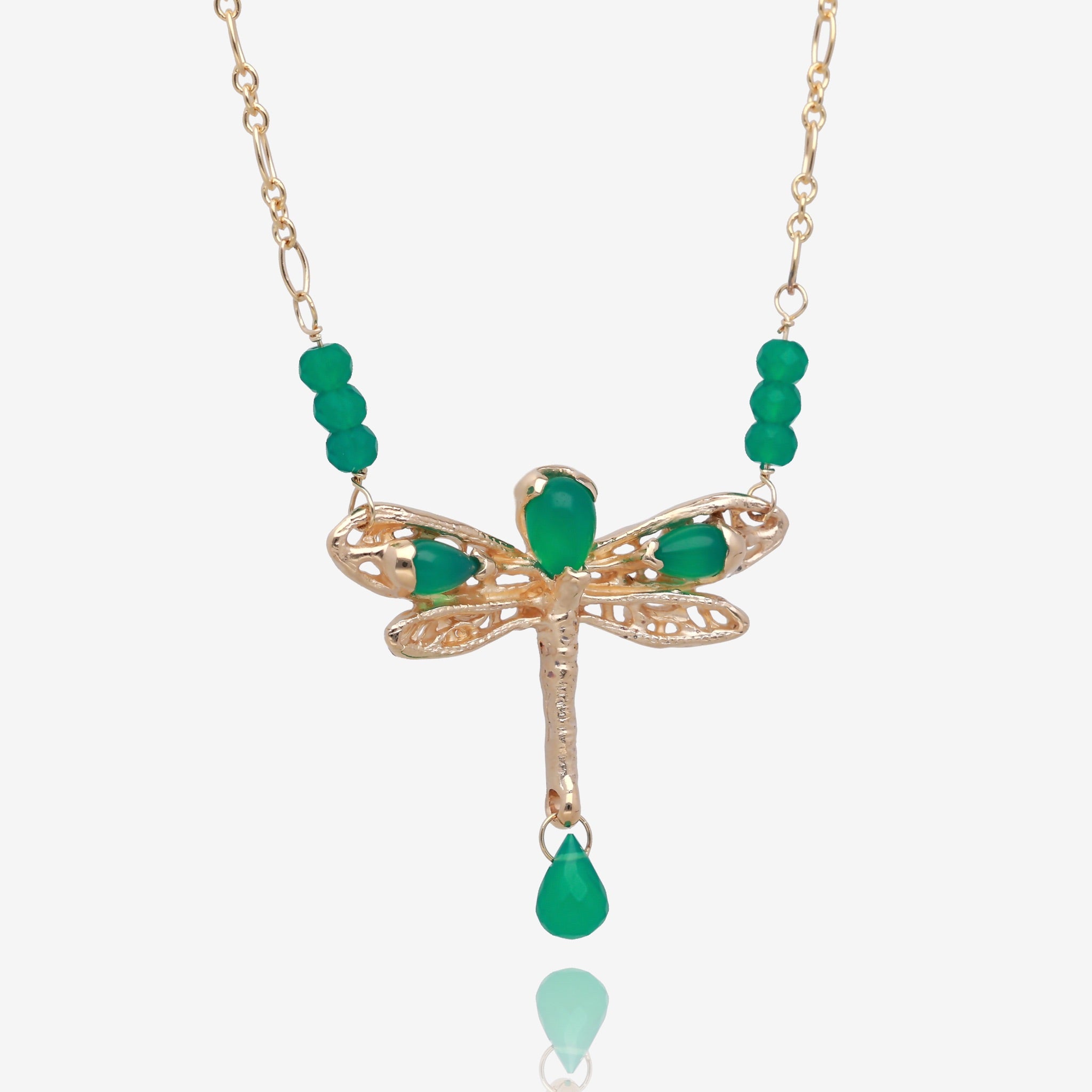 Dragonfly Necklace in Lush Green and Gold