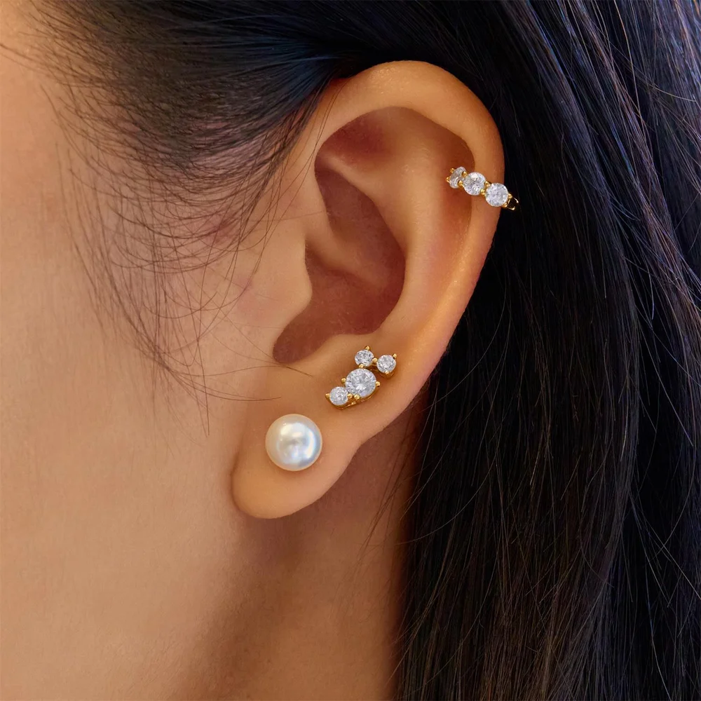 Yellow Cascade Shell Pearl Station Drop Stud Earrings