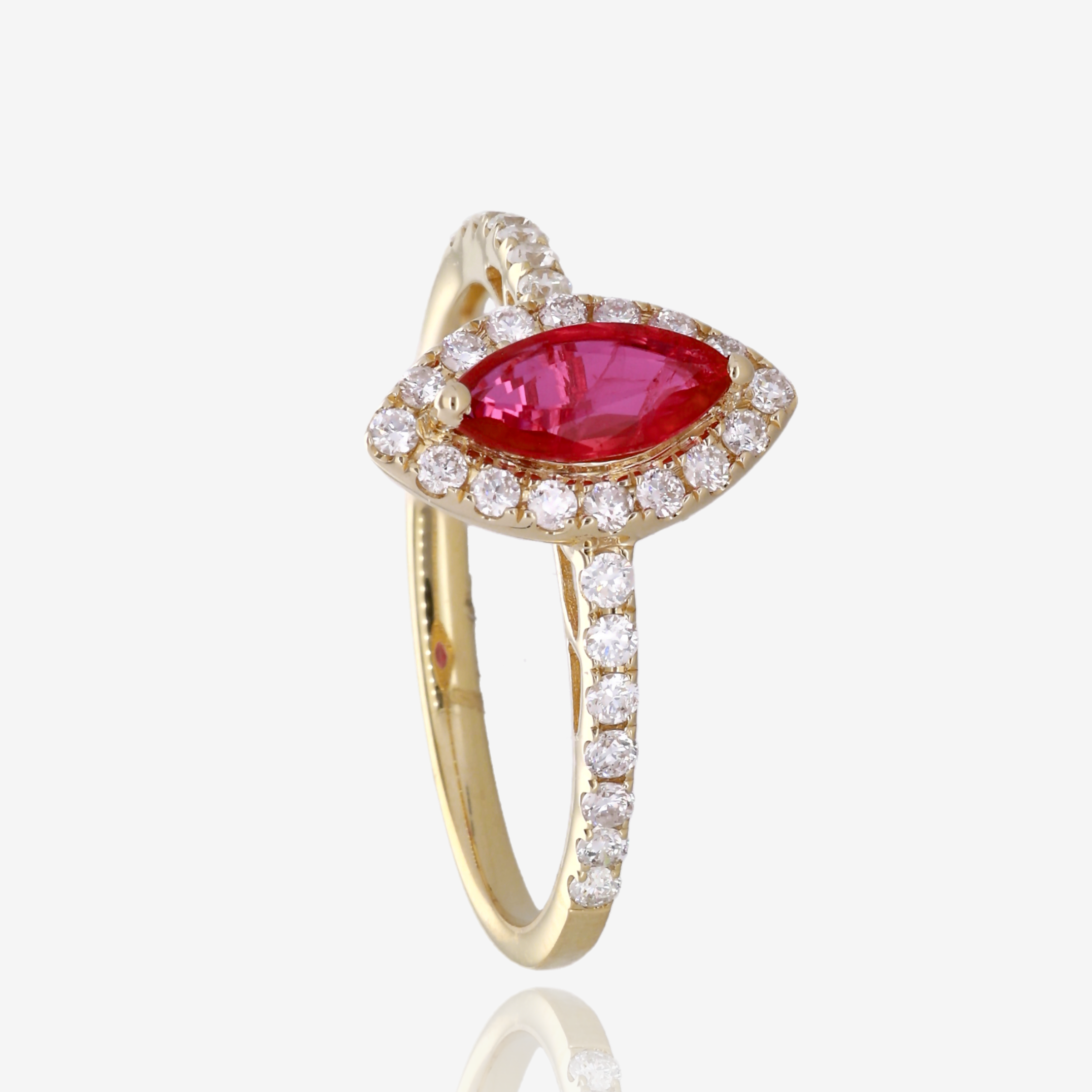 Marquise Ruby and Diamond Halo Ring in 14K Yellow Gold