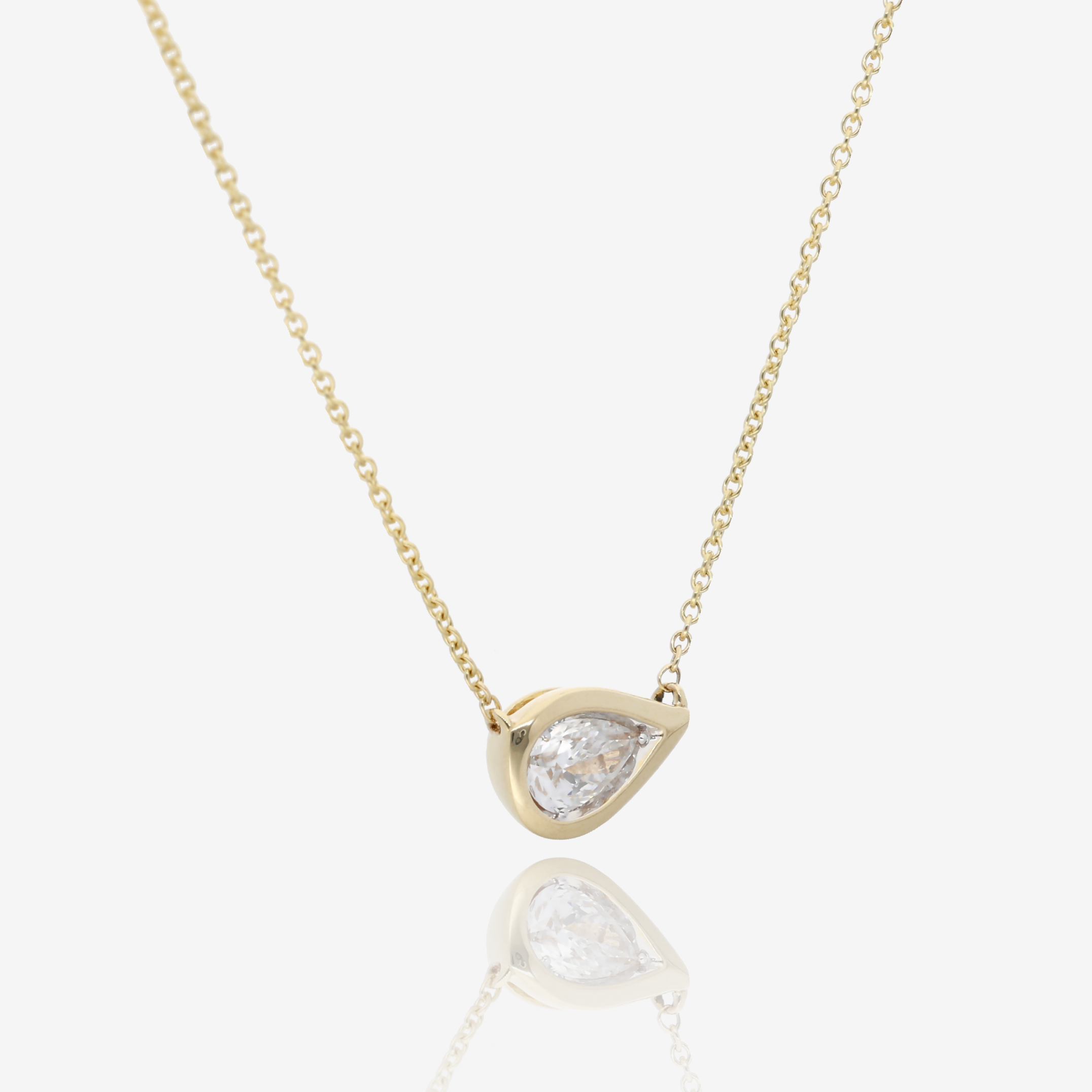 Sideways Pear Shape Natural Diamond Necklace in 14K Yellow Gold
