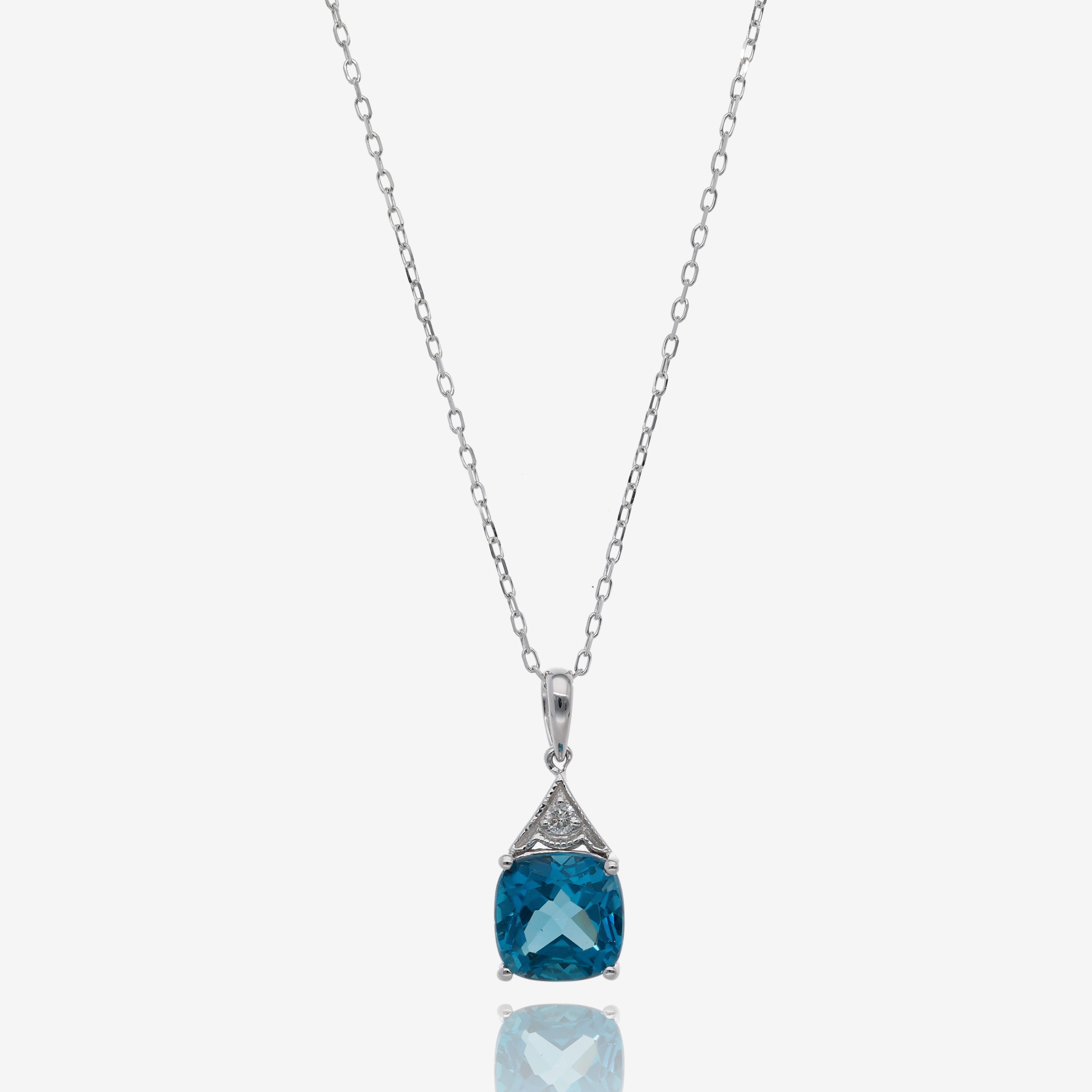 London Blue Topaz and Diamond Pendant in 14K White Gold