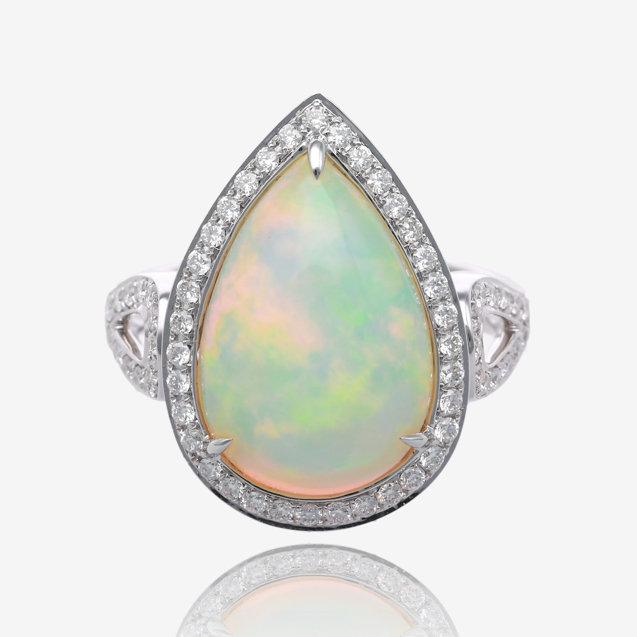Celestial Glow Ethiopian Opal and Diamond Teardrop Ring in White Gold