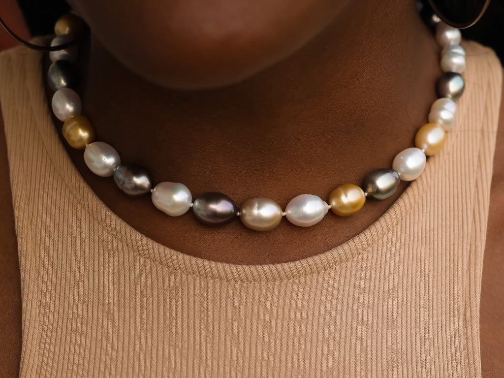 Luxurious Multi-Color Pearl Strand: White, Gold South Sea, and Tahitian Pearls