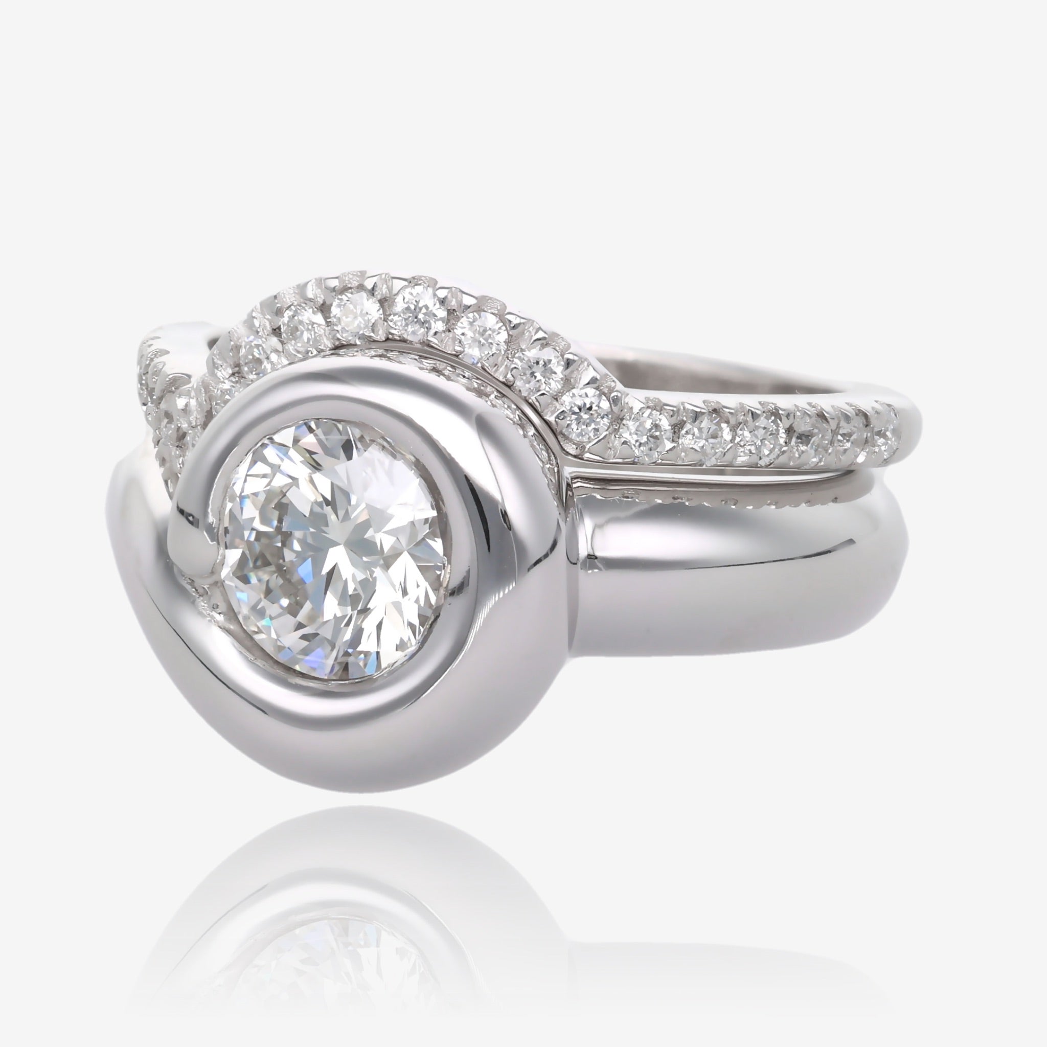 Smooth Sweep Low Profile Diamond Wedding Set