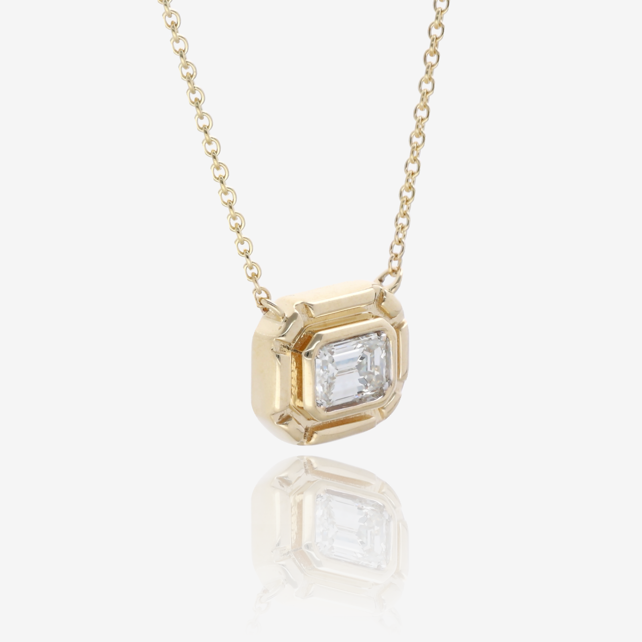 Framed Emerald Cut Natural Diamond Necklace in 14K Yellow Gold