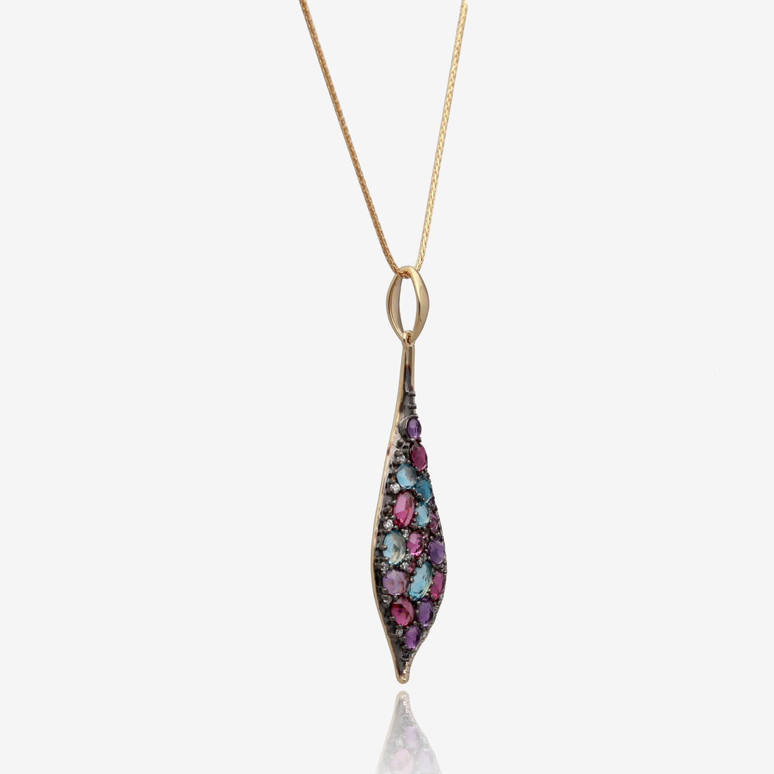 Aurora Bloom: 14K Yellow Gold Necklace with Multi-Gemstone Mosaic