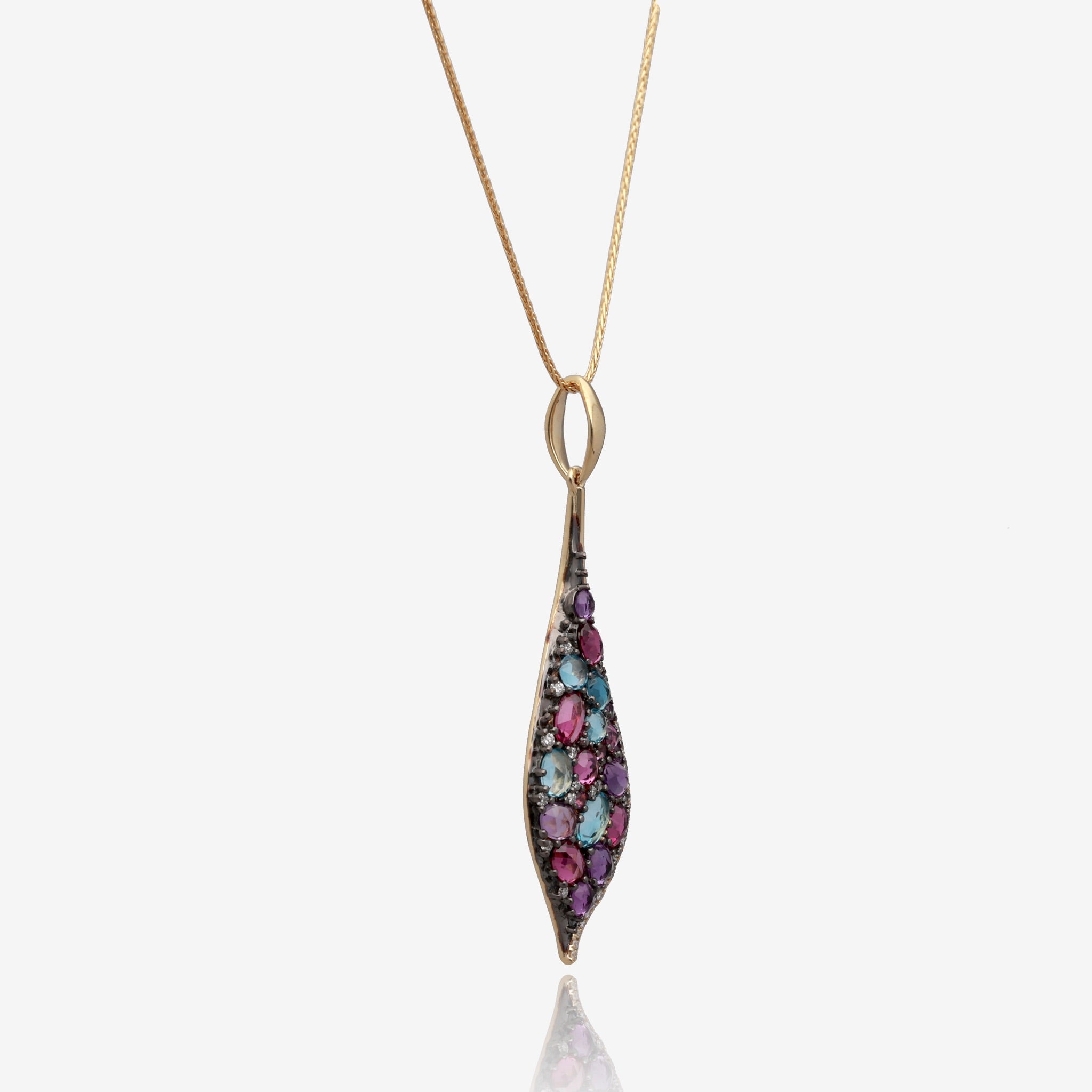 Aurora Bloom: 14K Yellow Gold Necklace with Multi-Gemstone Mosaic