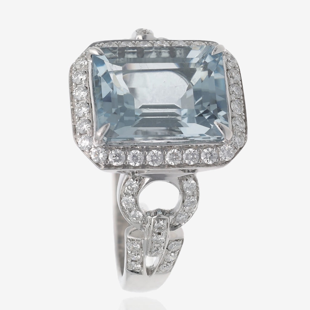 Pristine Aquamarine Diamond Accented White Gold Ring
