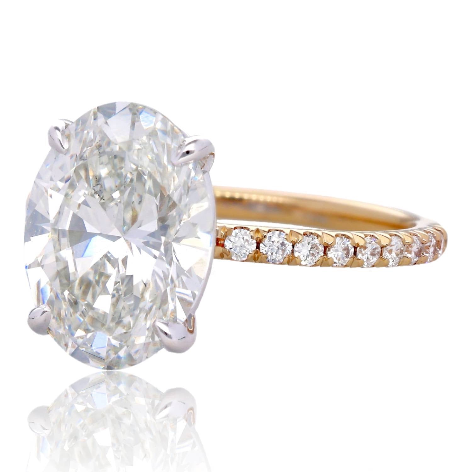 4ct Lab Grown Oval Diamond Solitaire with Pavé Band 14K Yellow Gold