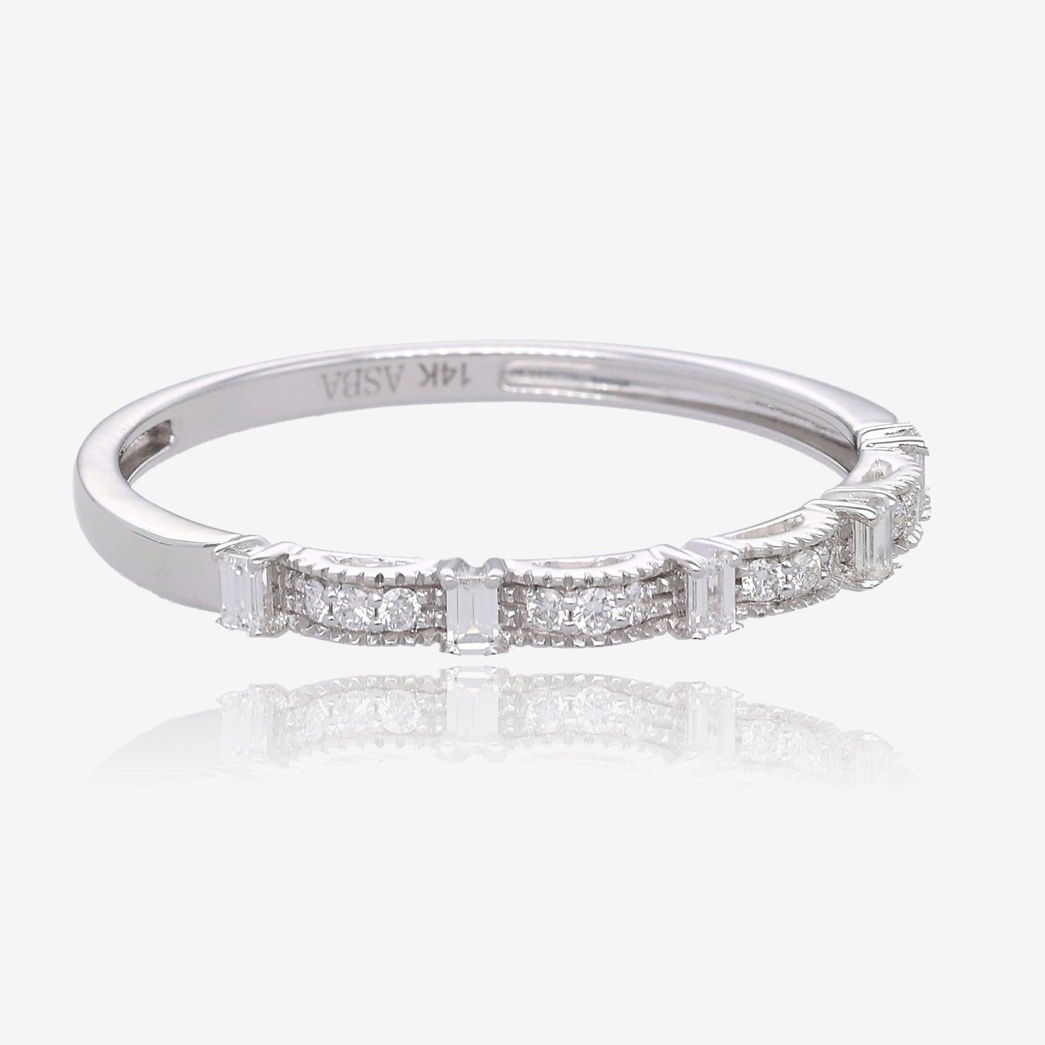 14K White Gold Diamond Shapes Accent Stacking Ring