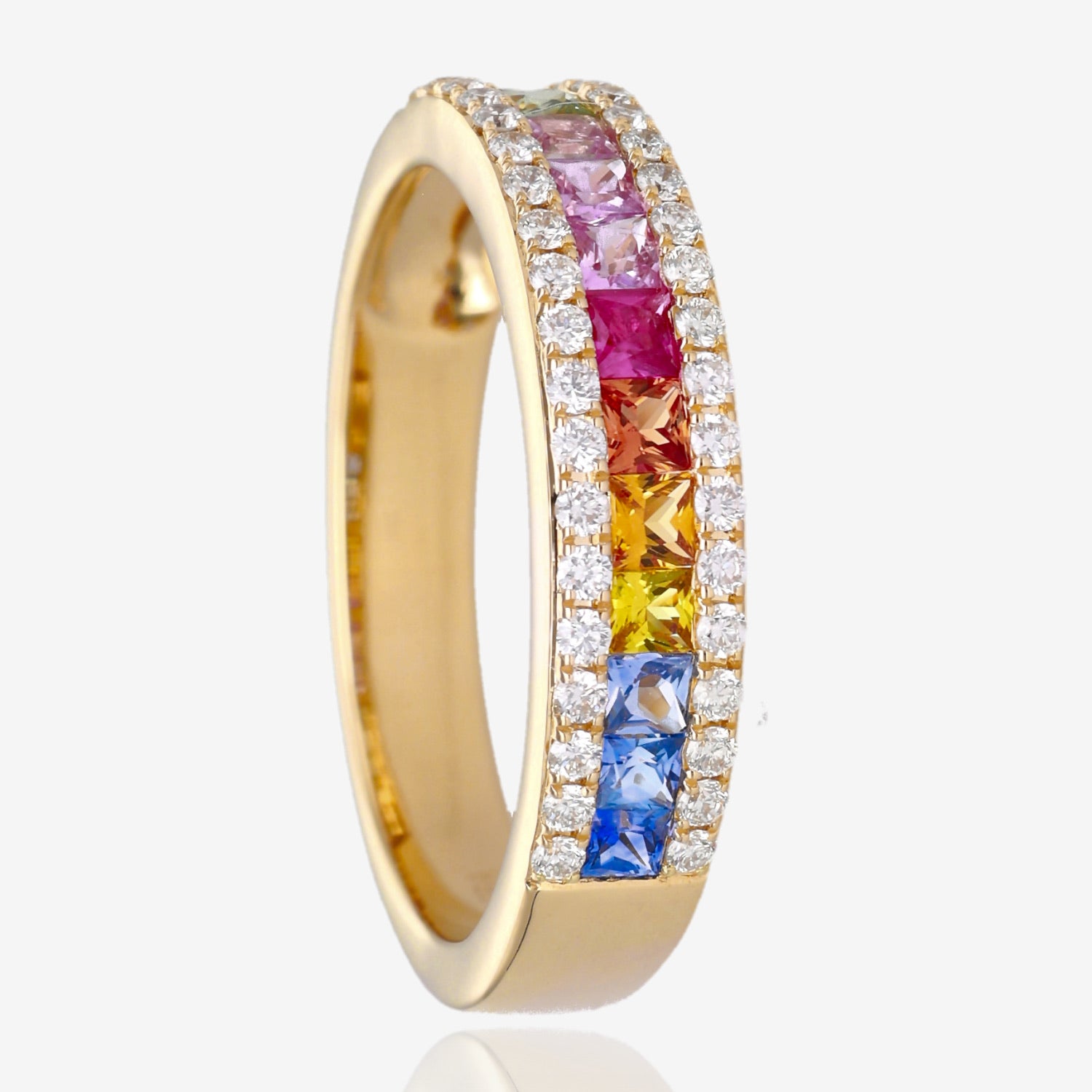 14K Yellow Gold Rainbow Cascade Sapphire and Diamond Band