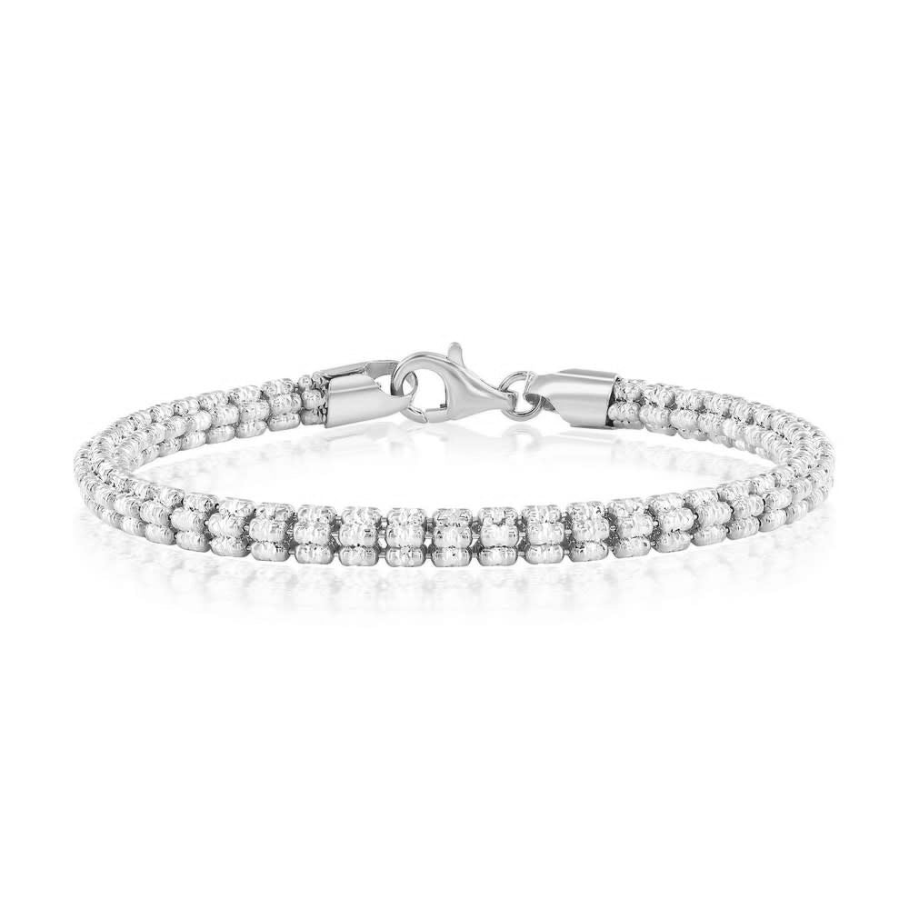8" Sterling Silver 5mm Diamond Cut Ice Bracelet - Rhodium Plated