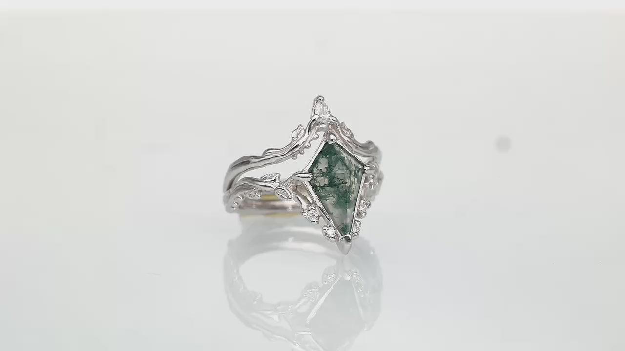 Faerie Crown Moss Agate Gold Wedding Set
