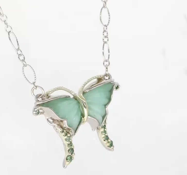 Swallowtail Butterfly Necklace with Green and Gold