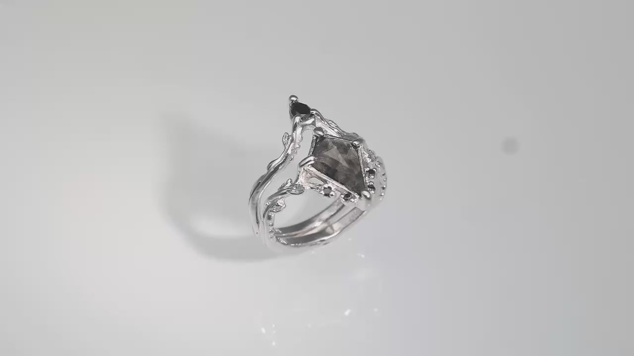 Faerie Crown Wedding Set with Salt and Pepper Diamond
