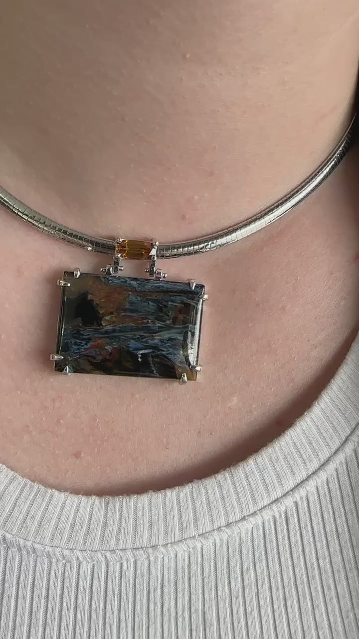 Storm Squall Pietersite & Zircon Necklace