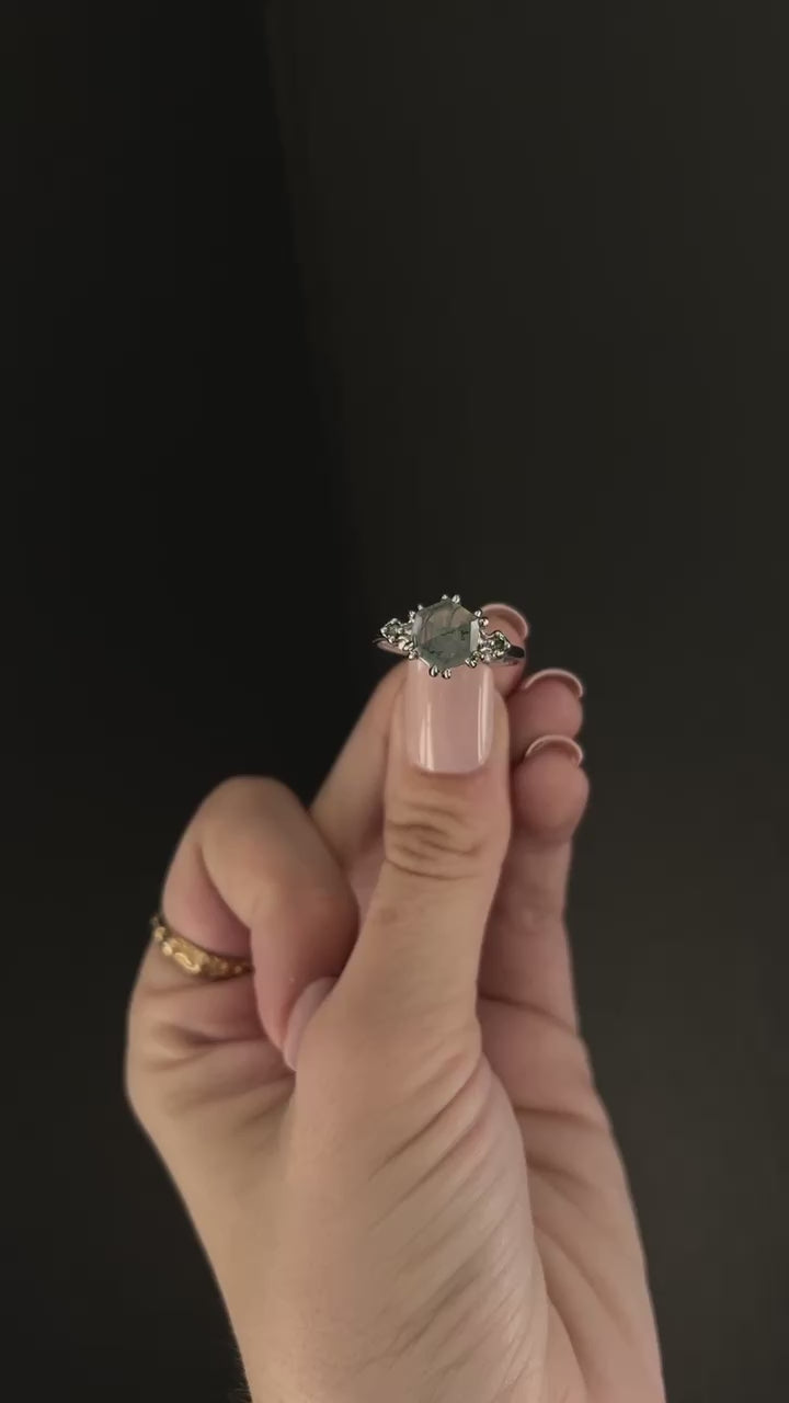 In The Forest Moss Agate Diamond Ring
