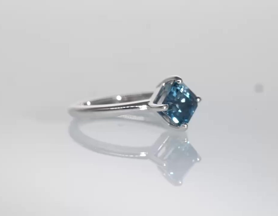 London Blue Topaz Asscher Solitaire in Silver