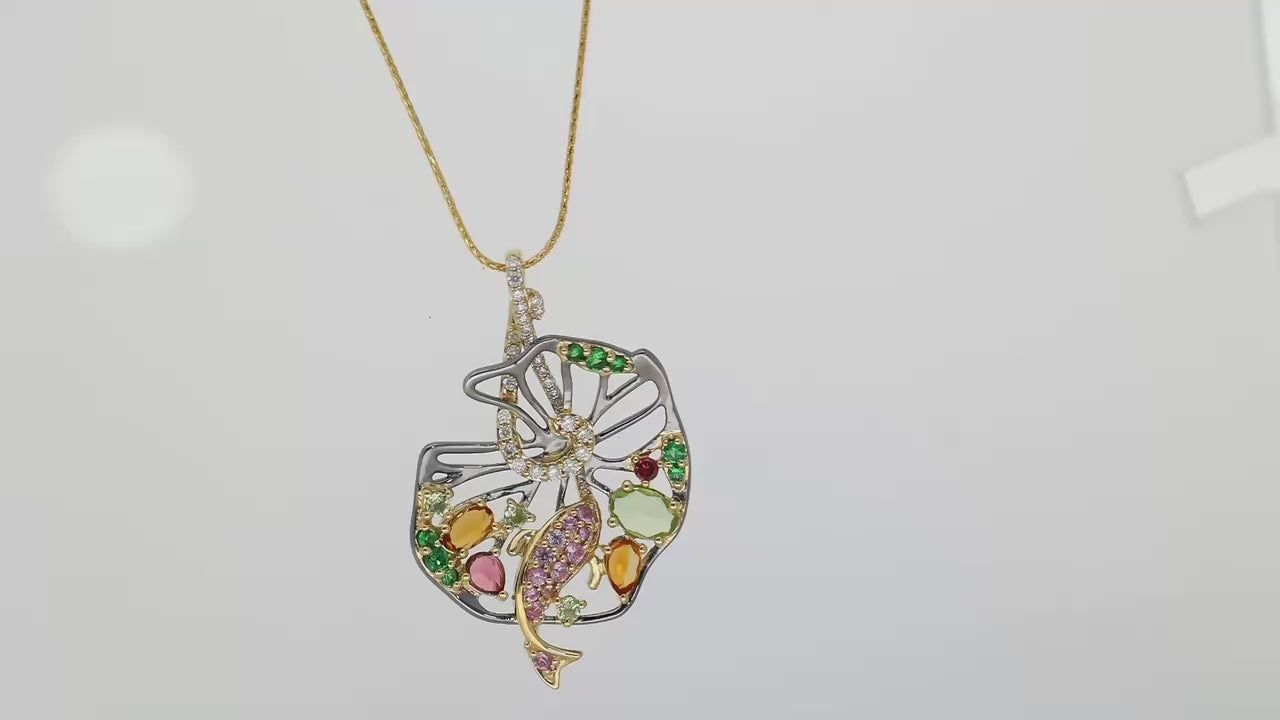 Multi-Gemstone Fish Pendant in 14K Yellow Gold