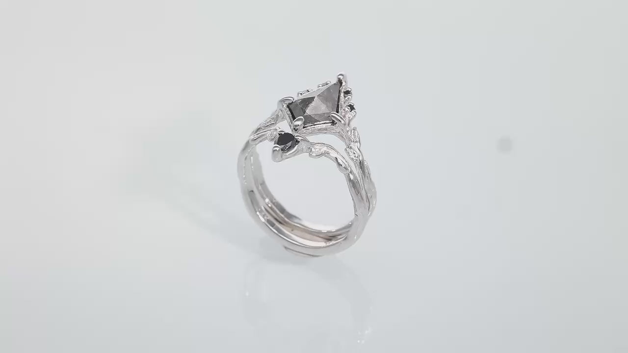 Faerie Crown Wedding Set with Salt and Pepper Diamond