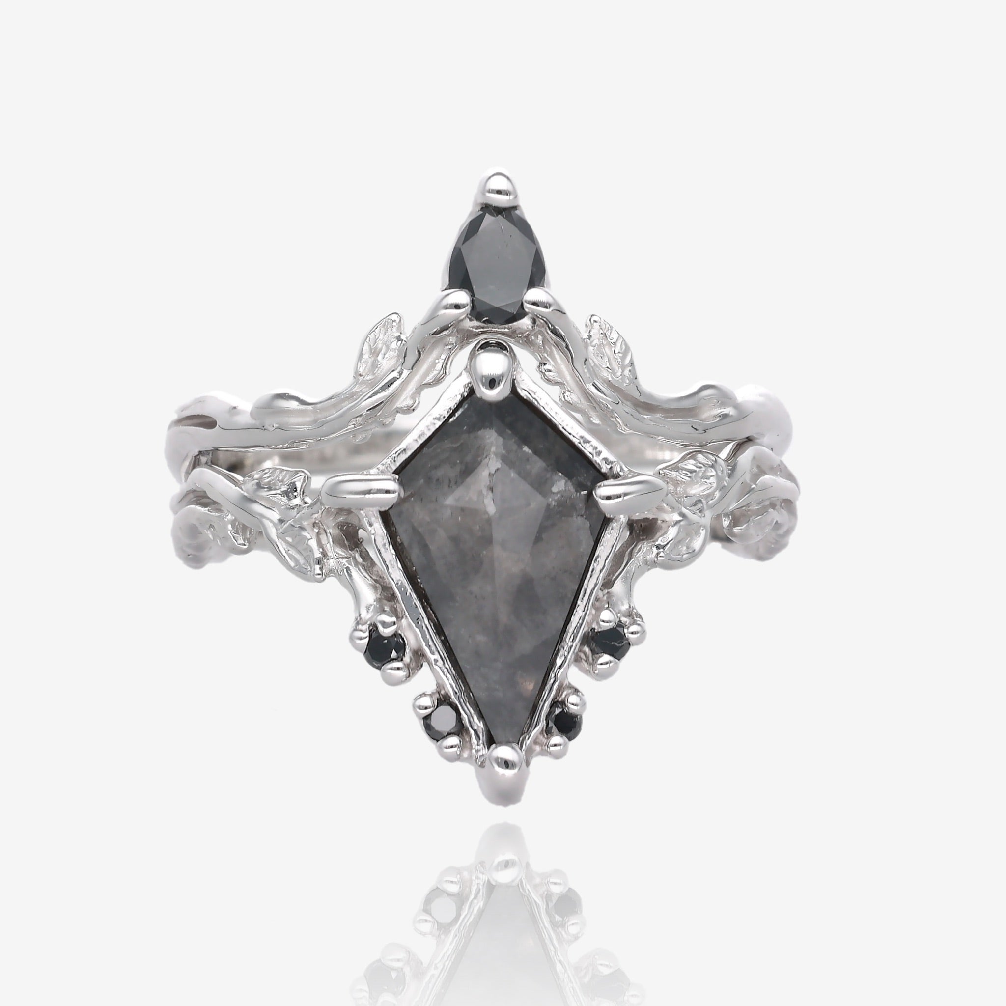 Faerie Crown Wedding Set with Salt and Pepper Diamond