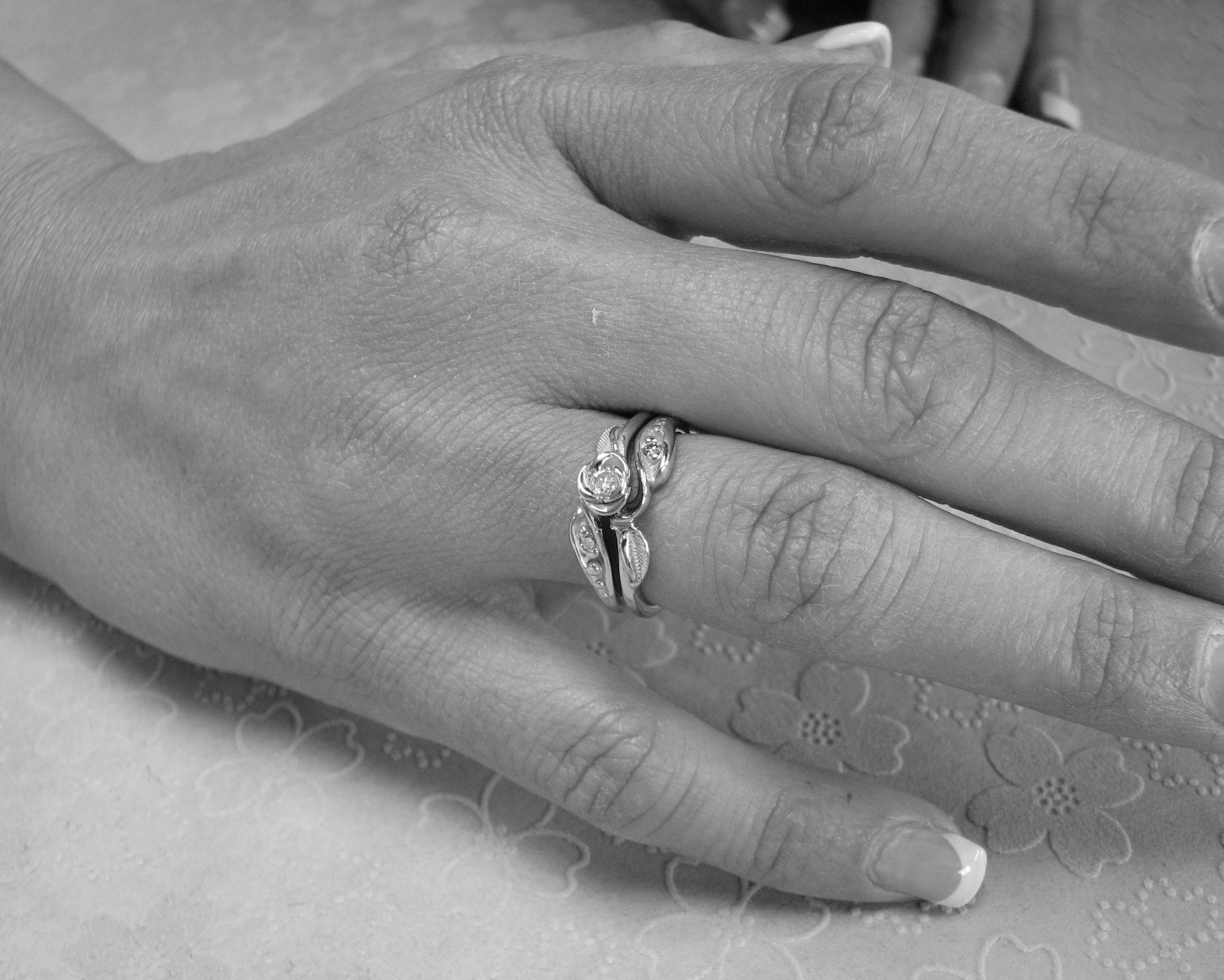 Diamond Silver Wedding Ring Set, Tea Rose