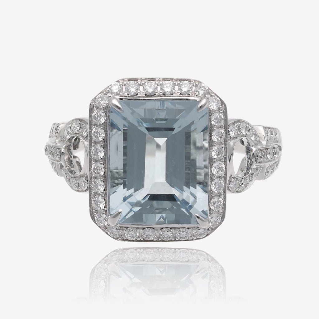 Pristine Aquamarine Diamond Accented White Gold Ring