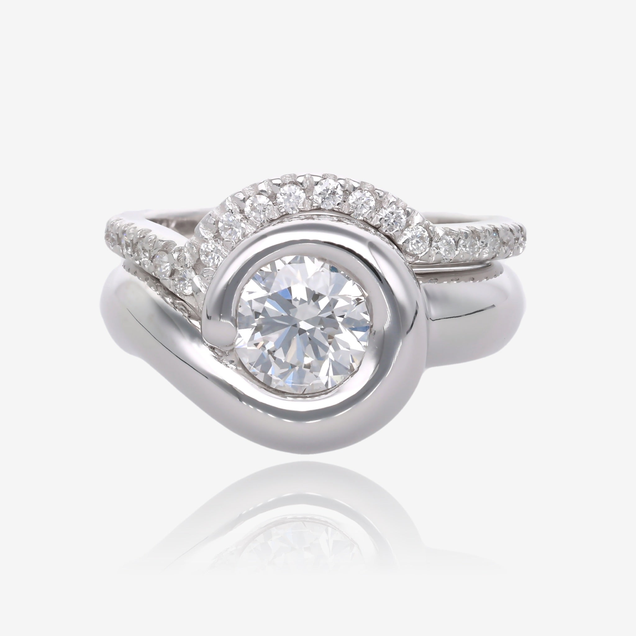 Smooth Sweep Low Profile Diamond Wedding Set